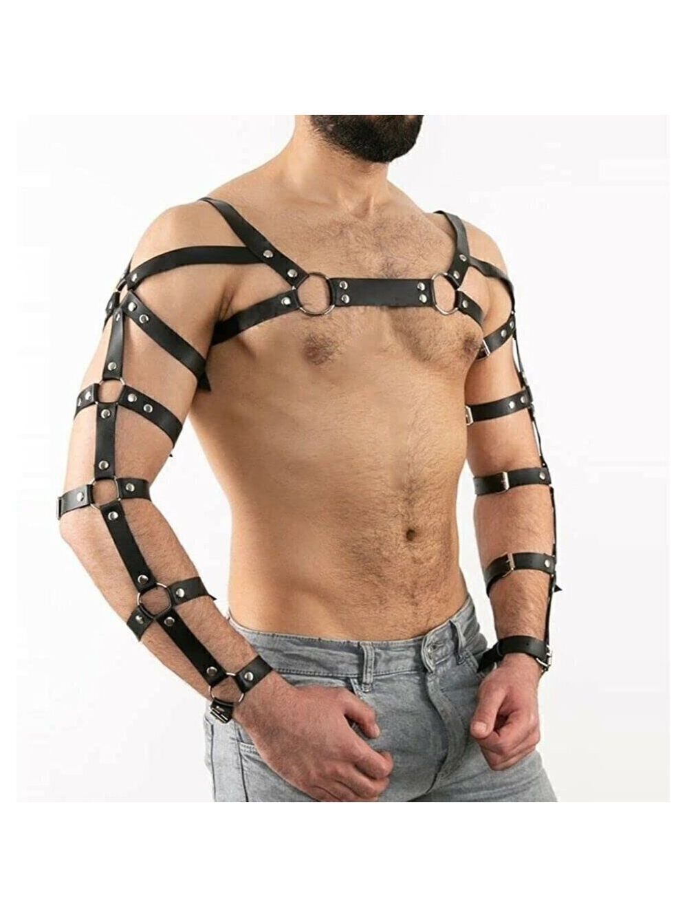 Black Leather Top Shoulder Arm Harness Band Belt Motorcycle Biker Gladiator NWT